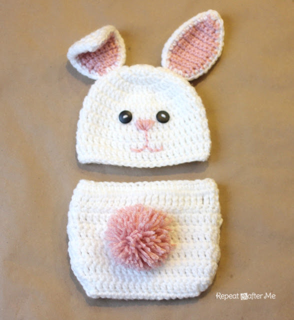 Baby Bunny Easter Hat an Dia er Cover Crochet Knit Floppy Ears Tail Photo Prop