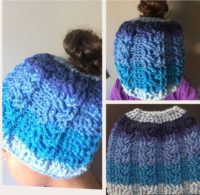 cable stitch crochet, crochet hat pattern, bun hat pattern, crohet bun hat, how to crochet a bun hat, how to do a cable stitch, how to crochet a cable stitch hat