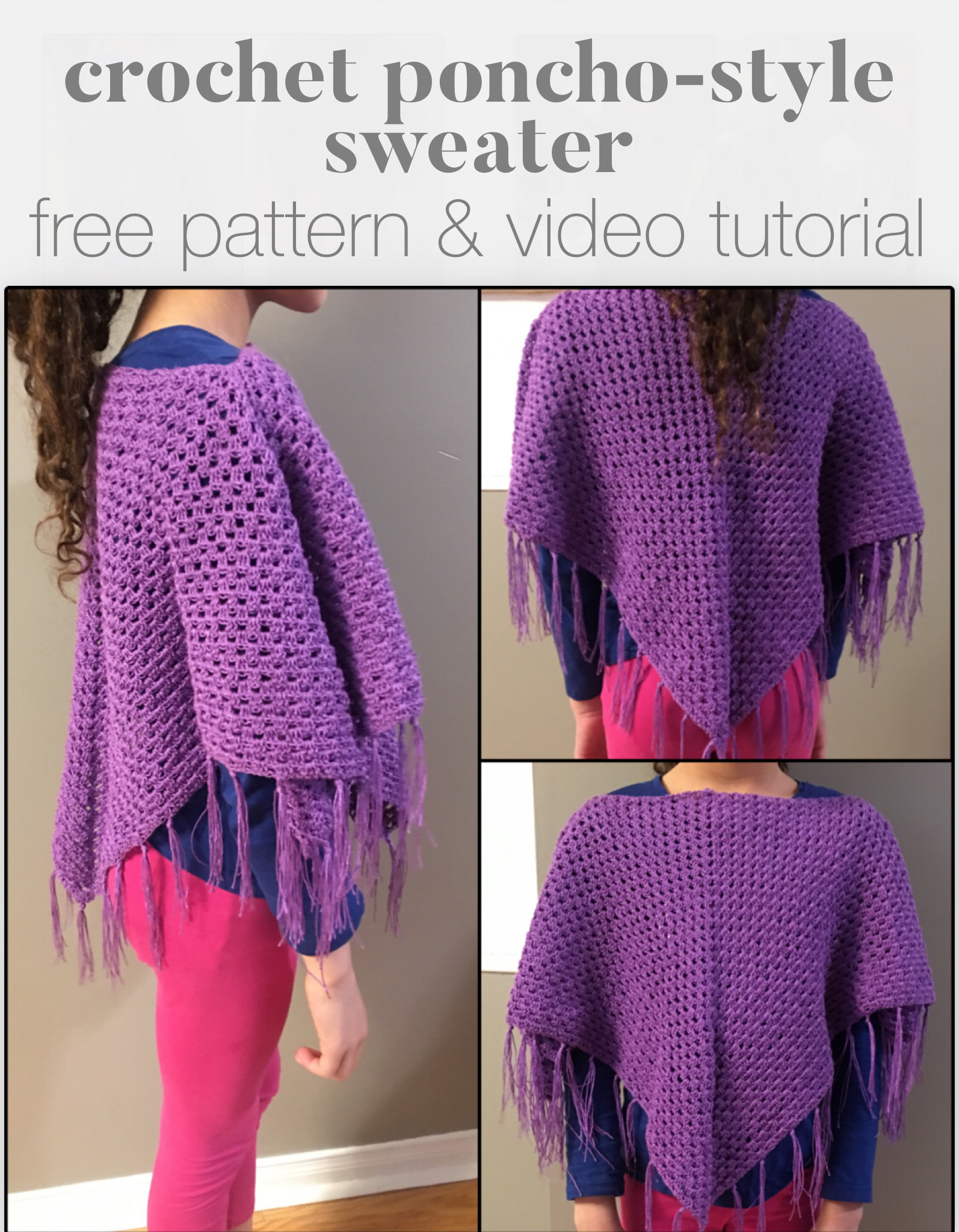 crochet pattern, poncho, crochet poncho, crochet poncho pattern, how to crochet a poncho, poncho style sweater, free crochet pattern and video tutorial