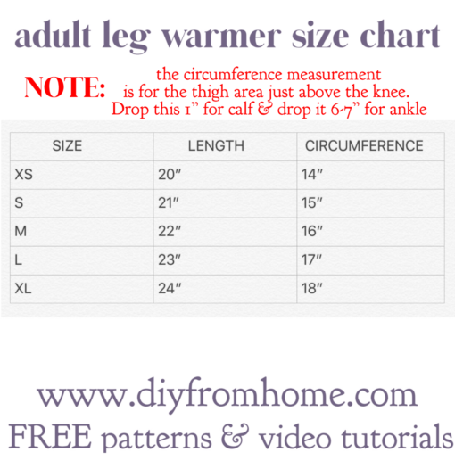 leg warmer, crochet leg warmer size chart, leg warmer size chart for adults, leg warmer size breakdown, measurements for leg warmers, leg warmer size measurements