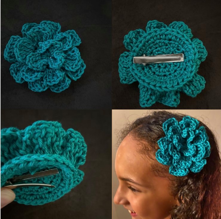 Crochet Flower Hair Clip Pattern & Video Tutorial - DIY From Home Crochet