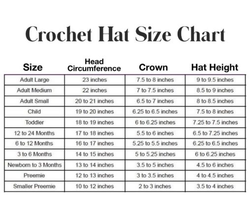 crochet hat size chart - DIY From Home