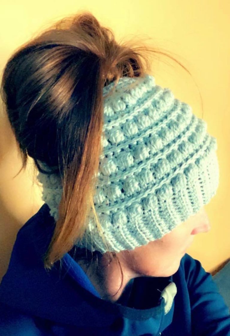 Textured Bobble Messy Bun Hat - DIY From Home Crochet