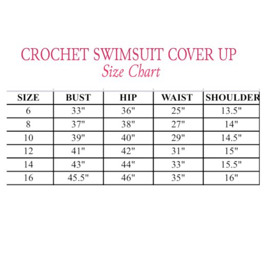 swimsuit cover up size chart, sizing for cover up, swimsuit cover up crochet, diy swimsuit cover up