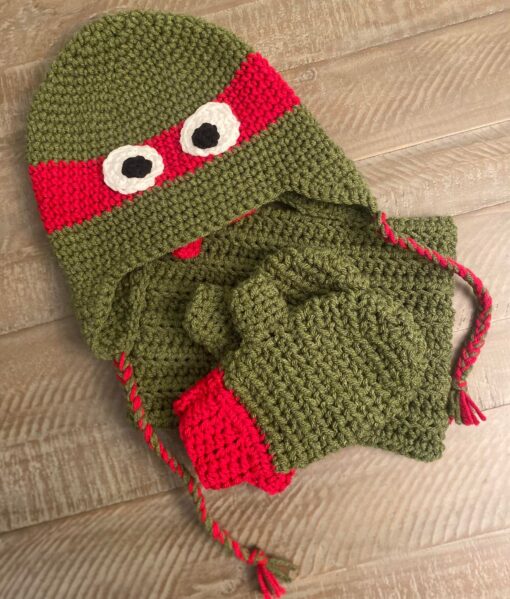 ninja turtles, crochet ninja turtles, ninja turtle hat, ninja turtle mittens, ninja turtle neck warmer, crochet pattern, crochet ninja turtle pattern, crochet pattern bundle,