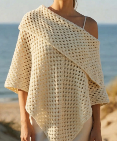 Easy crochet cowl neck poncho pattern in a cozy, stylish design